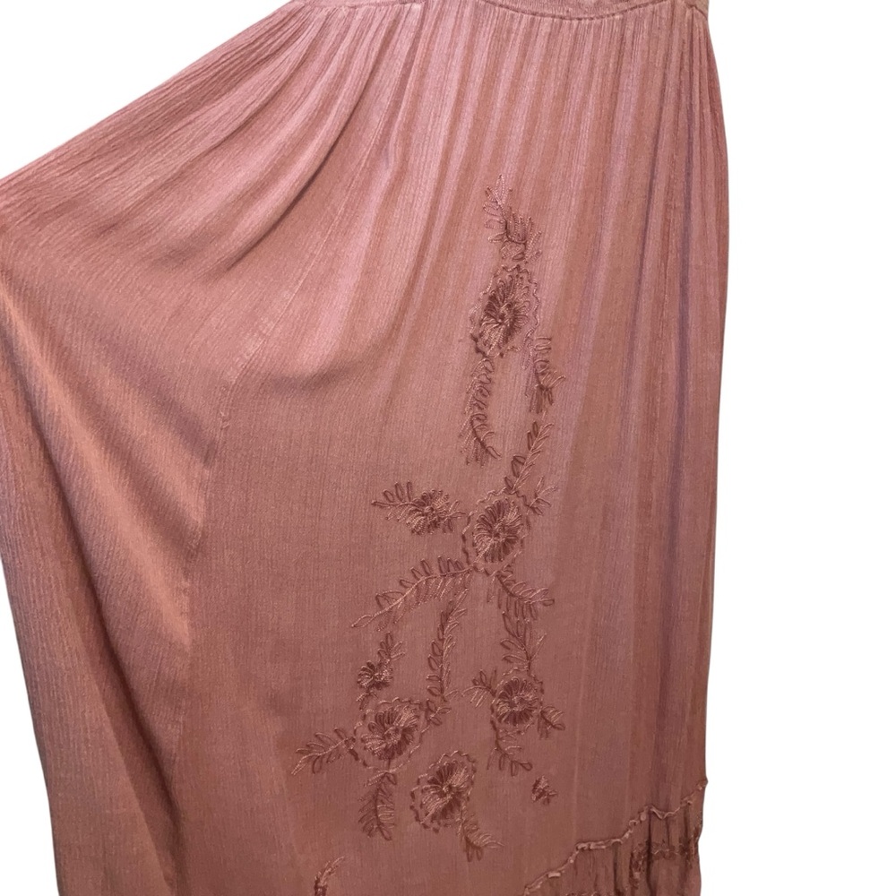 RETRO Small - Medium Maxi Dress Stretch Bust Embroidery Details Mauve Pink Lace - Picture 3 of 8